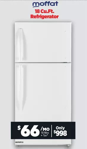 Surplus Furniture Moffat white 18 cubic foot refrigerator offer