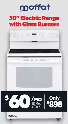 Surplus Furniture Moffat white 30" electric range with glass burners offer