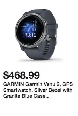 Newegg Garmin venu 2, gps smartwatch, silver bezel with granite blue case and silicone band, (010-02430-00) offer