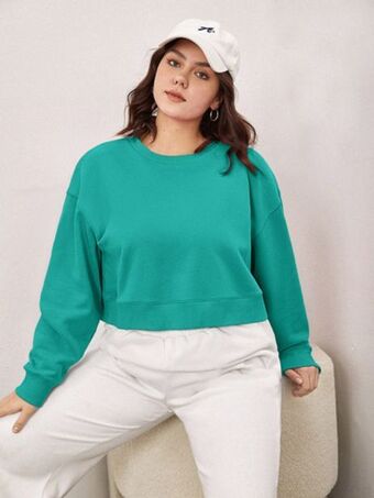 SheIn Shein basics plus cotton drop shoulder solid sweatshirt offer