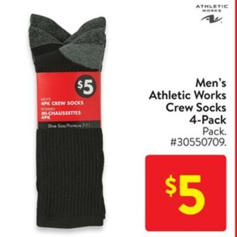 Walmart Men's athletic works crew socks 4-pack offer