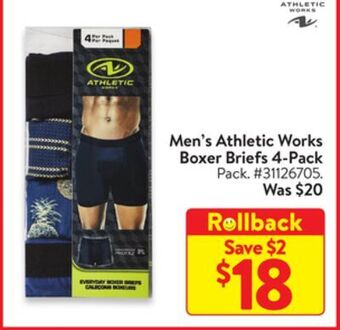 Walmart Men's athletic works boxer briefs 4-pack offer