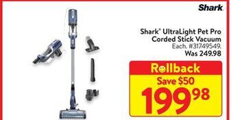 Walmart Shark® ultralight pet pro corded stick vacuum offer