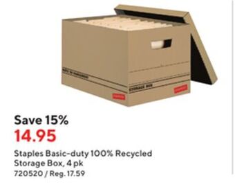 Staples Staples basic-duty 100% recycled storage box, 4 pk offer