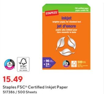 Staples Staples fsc® certified inkjet paper offer