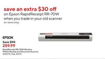 Staples Epson rapidreceipt rr-70w wireless mobile receipt and document scanner offer