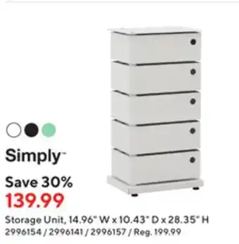 Staples Simply storage storage unit 14.96" w x 10.43" d x 28.35" h offer