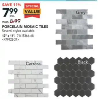 Lowe's Porcelain mosaic tiles 12" x 11" offer