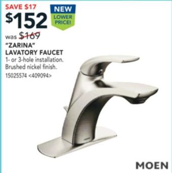 Lowe's Moen "zarina" lavatory faucet offer