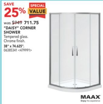 Lowe's Maax "daisy" corner shower, 38" x 74.625" offer