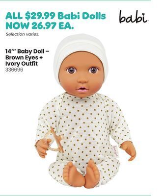 Toys R us Babi 14" baby doll-brown eyes + ivory outfits offer