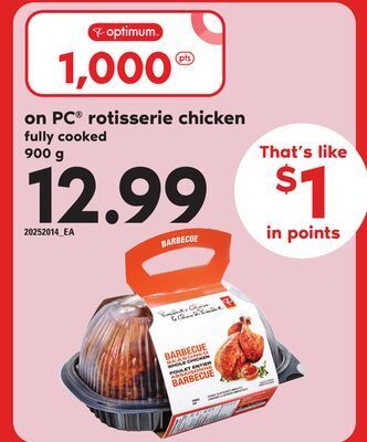 Loblaws Pc® rotisserie chicken, 900 g offer
