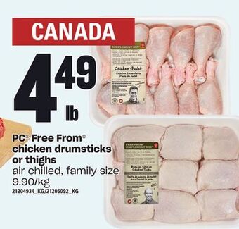 Loblaws Pc® free from chicken drumsticks or thighs offer