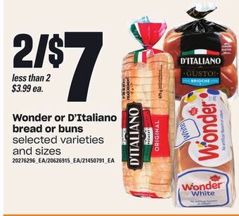 Loblaws Wonder or d'italiano bread or buns offer