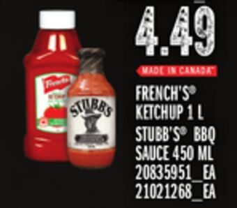 Loblaws French's ketchup, 1 l, stubb's bbq sauce, 450 ml offer