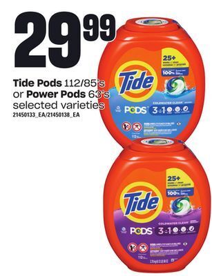 Loblaws Tide pods, 112/85's or power pods, 63's offer