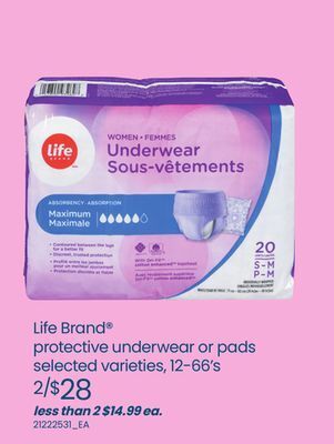 Loblaws Life brand© protective underwear or pads, 12-66's offer