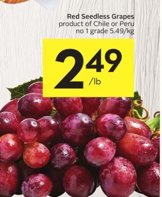 Foodland Red seedless grapes product of chile or peru no 1 grade offer