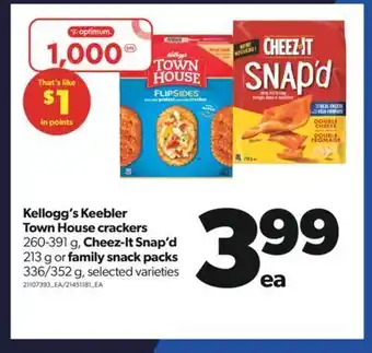 Real Canadian Superstore Kellogg's keebler town house crackers 260-391 g, cheez-lt snap'd 213 g or family snack packs 336/352 g offer