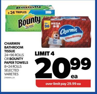 Real Canadian Superstore Charmin bathroom tissue, 24=96 rolls or bounty paper towels, 8=24 rolls offer