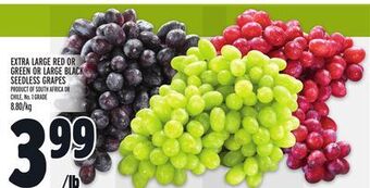 Metro Extra large red or green or large black seedless grapes offer