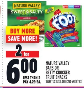 Metro Nature valley bars or betty crocker fruit snacks offer
