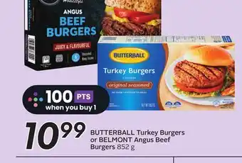 Sobeys Butterball turkey burgers or belmont angus beef burgers offer