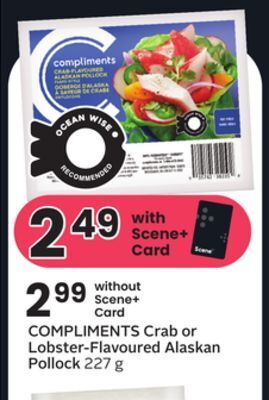 Sobeys Compliments crab or lobster-flavoured alaskan pollock offer