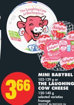 No Frills Mini babybel, 102-129 g or the laughing cow cheese, 120-140 g offer