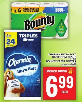 Food Basics Charmin ultra soft bathroom tissue or bounty paper towels offer