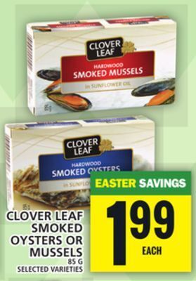 Food Basics Clover leaf smoked oysters or mussels offer
