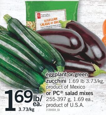 Fortinos Eggplant or green zucchini or pc® salad mixes, 255-397 g offer