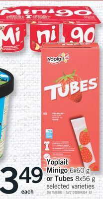Fortinos Yoplait minigo, 6x60 g or tubes, 8x56 g offer