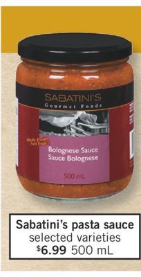 Fortinos Sabatini's pasta sauce, 500 ml offer