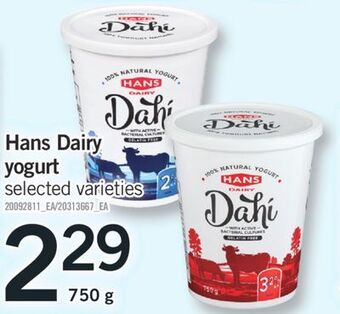 Fortinos Hans dairy yogurt, 750 g offer