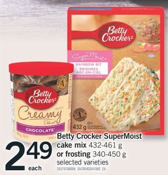 Fortinos Betty crocker supermoist cake mix, 432-461 g or frosting, 340-450 g offer
