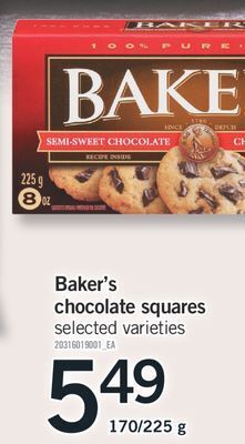 Fortinos Baker's chocolate squares, 170/225 g offer