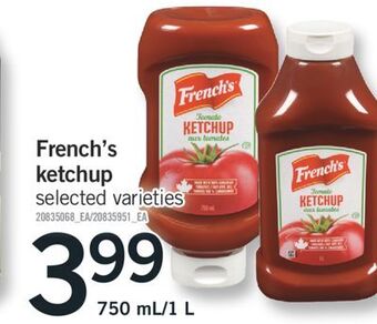 Fortinos French's ketchup, 750 ml/1 l offer