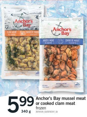 Fortinos Anchor's bay mussel meat or cooked clam meat cooked clam, 340 g offer