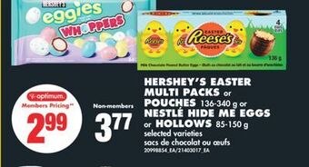 No Frills Hershey's easter multi packs or pouches, 136-340 g or nestle hide me eggs or hollows, 85-150 g offer