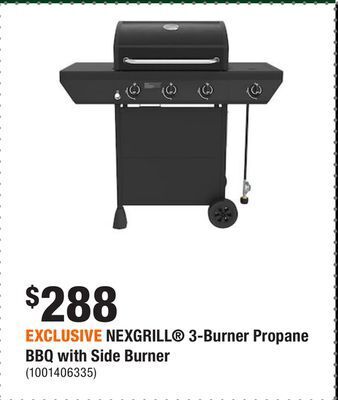 Home Depot Exclusive nexgrill® 3-burner propane bbq with side burner offer