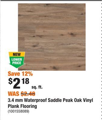 Home Depot 3.4 mm waterproof saddle peak oak vinyl plank flooring offer