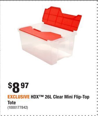 Home Depot Exclusive hdx™ 26l clear mini flip-top tote offer