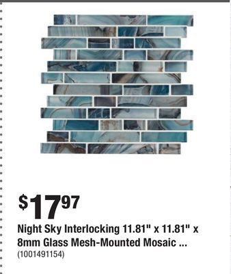 Home Depot Night sky interlocking 11.81" x 11.81" x 8mm glass mesh-mounted mosaic tile offer