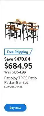 Walmart Patiojoy 7pcs patio rattan bar set offer