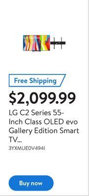 Walmart Lg c2 series 55-inch class oled evo gallery edition smart tv oled55c2pua, 2022 - ai-powered 4k tv, alexa built-in + wall moun offer
