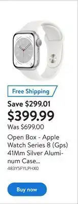 Walmart Open box - apple watch series 8 (gps) 41mm silver aluminum case with white sport band - small/medium offer