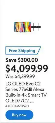 Walmart Lg oled evo c2 series 77†alexa built-in 4k smart tv oled77c2 , 120hz refresh rate, ai-powered 4k, dolby cinema, wisa ready, offer