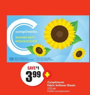 Chalo FreshCo Compliments fabric softener sheets 120 pk offer