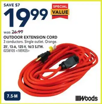 RONA Woods outdoor extension cord 25', x 13.a, 125-v, 16/3 sjtw offer